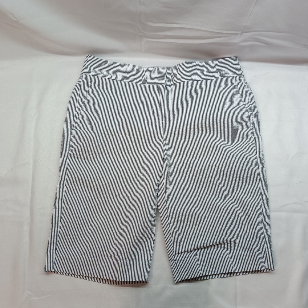 Ann Taylor Devin Boardwalk Shorts Womens 2 Navy Blue White Seersucker Striped